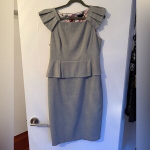 Ted Baker Gray Ruffle Sleeve Midi Dress